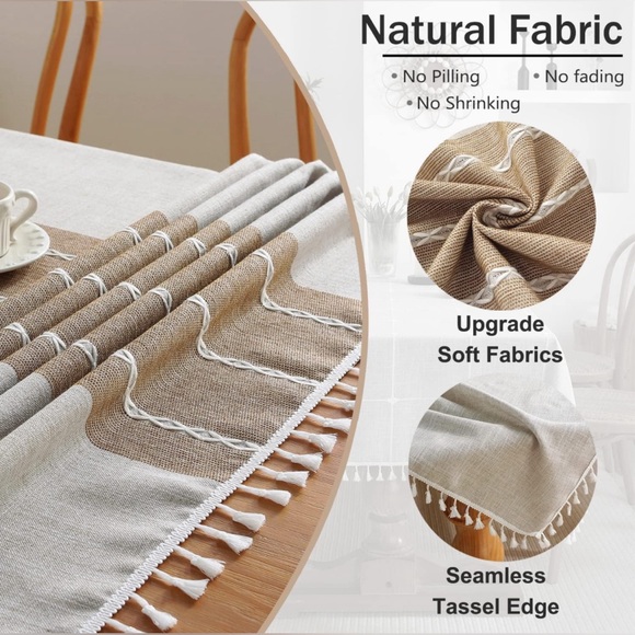 NEW Cotton Linen Tablecloths w/Tassels, Waterproof, Wrinkle Free, 55" X 55” ea - Picture 4 of 7